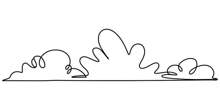 Continuous single line drawing of fluffy clouds