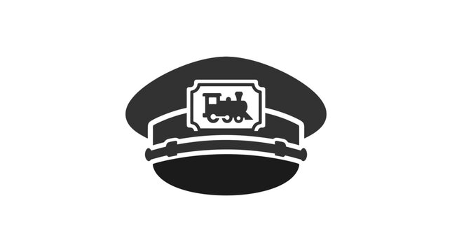 Train Conductor Hat Icon with Steam Locomotive Emblem - Vintage Style