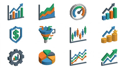 Fototapeta premium Collection of business and finance icons representing growth and data analysis.