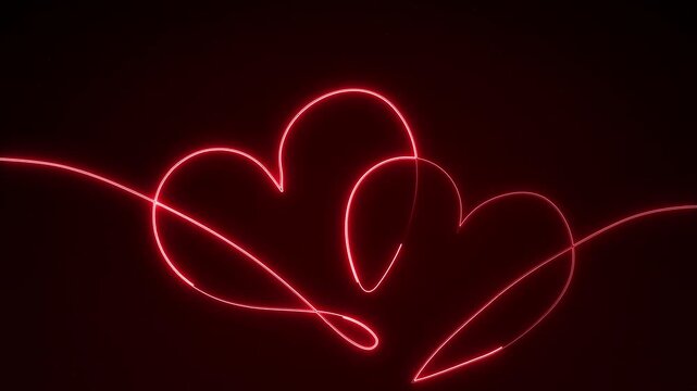 Abstract bright animation sweeps pink neon light trails. Romantic abstract bright animation shapes beautiful vector heart lines. Valentine abstract bright animation loops art.