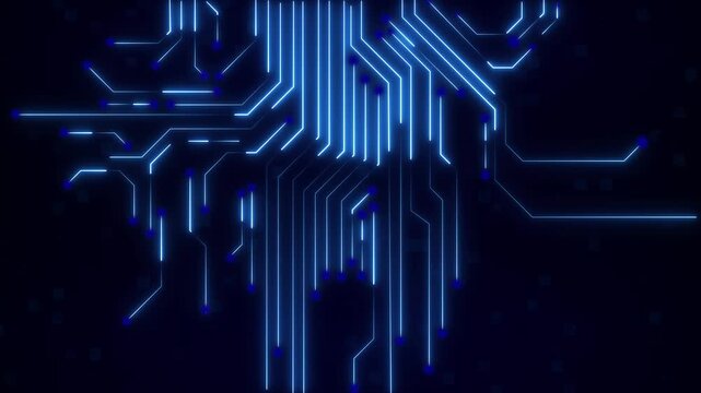 Technology animation nets abstract blue connection tracks. Connected technology animation maps circuit board paths. Cyber technology animation loops database server information logs.