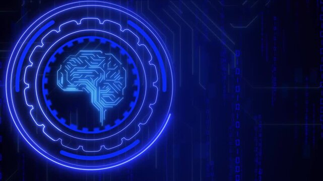 Artificial intelligence animation wires digital human brain models. Tech artificial intelligence animation panels tracking rings. Cyber artificial intelligence animation checks data.