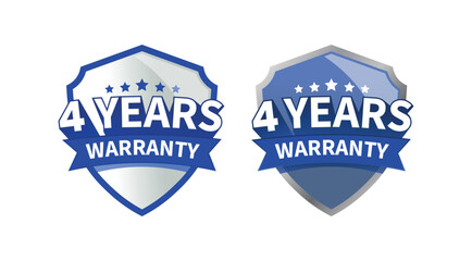 Obraz premium 4 year warranty label or badge design, with minimalist and shiny blue shield icon.