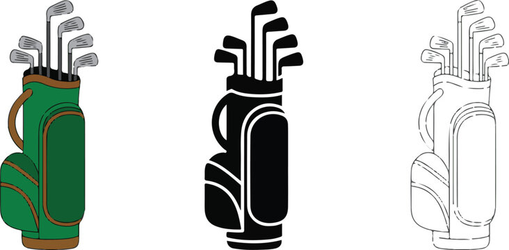 Set of golf bag with golf irons isolated for golf sports game design.