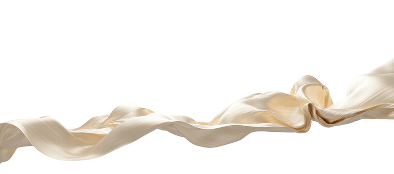 Luxury pearl color pleated chiffon fabric flowing isolated on transparent background with copy space 3D render