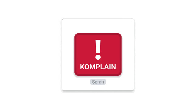 Red Exclamation Mark Icon with "KOMPLAIN" Text and "Saran" Button on White Background