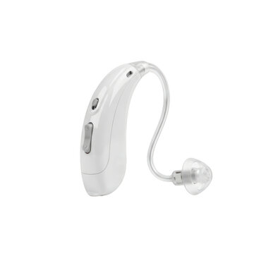 Modern bte hearing aid device isolated on transparent background