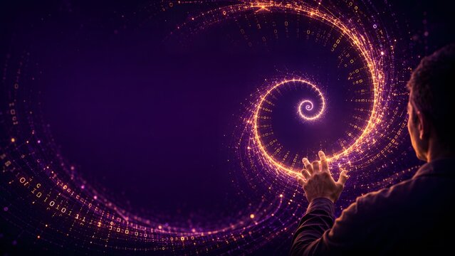 Fibonacci Data Spiral Background for AI Learning Algorithm Presentation and Technology Editorial Content