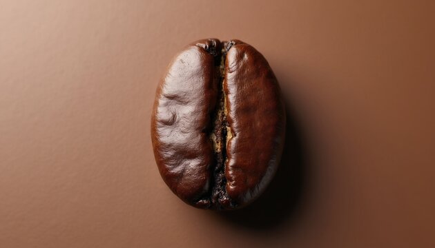 Macro shot of single roasted coffee bean with rich brown color and detailed texture. This is perfect for coffee brands, cafe menus, or beverage ads.