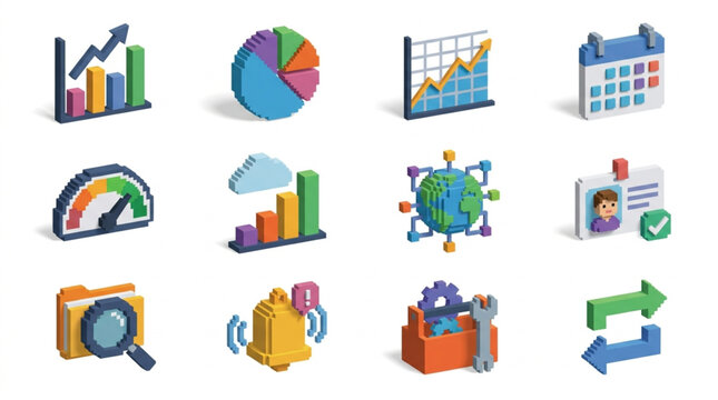 Collection of business and finance icons and symbols.