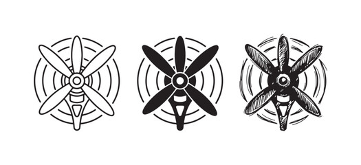 Airplane Propeller Icons Set with Motion Lines in Outline, Solid, and Hand-Drawn Sketch Styles © Ірина Гринюк