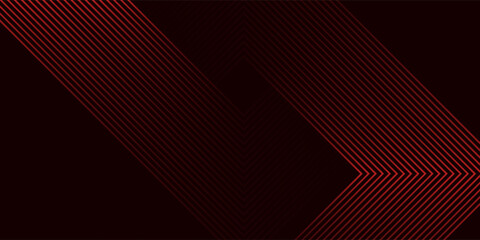 Naklejka premium Abstract red neon arrow light glow background. Futuristic cyber laser line motion banner for casino. Dynamic techno perspective beam 3d graphic design. Cool party power and energy boost led tunnel