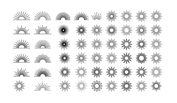 Retro Sunburst Icon with Radial Rays Vector Set