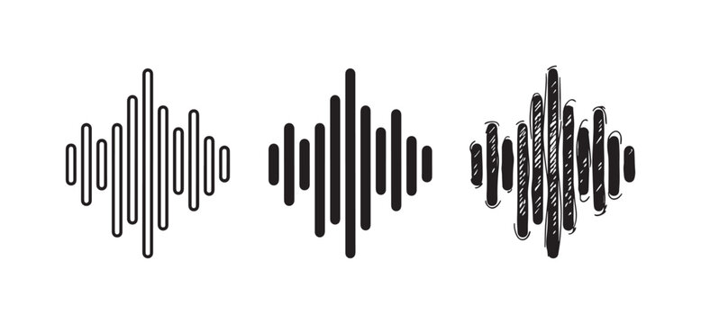 Sound wave or audio equalizer symbol in outline, solid, and sketchy styles