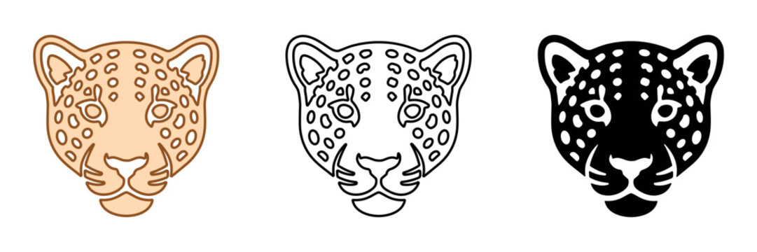 Stylized leopard head in three distinct artistic representations
