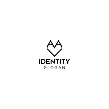 Elegant Linear Double Letter A Heart Monogram Template. AA Love Logo Template. 
