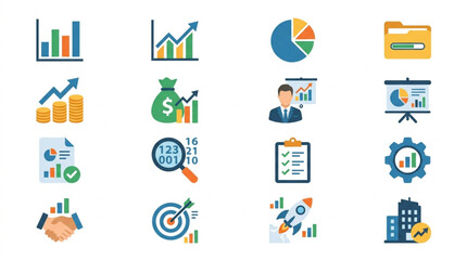 Fototapeta premium Financial Business Growth Data Analysis Icons Set.