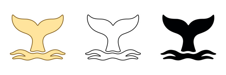 Whale tail fin emerging from stylized ocean waves in three distinct styles © Ophelia