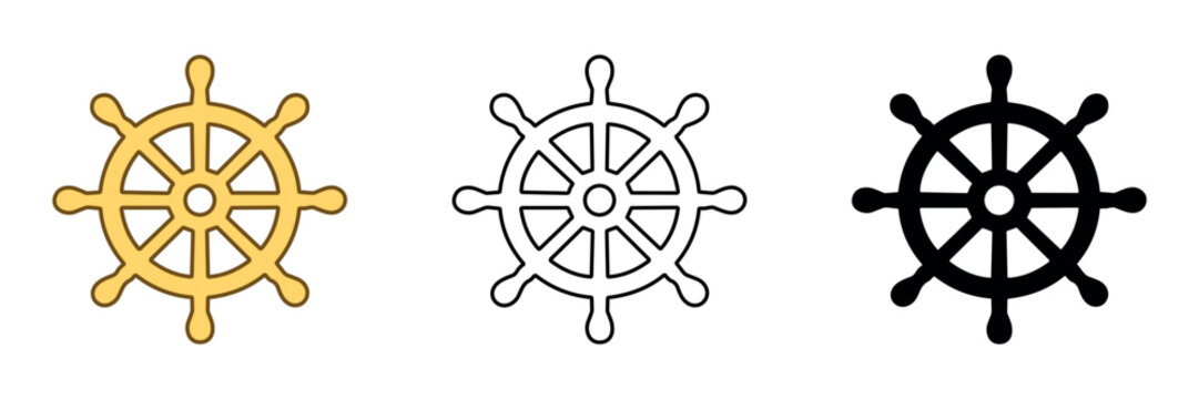 Collection of ship wheels in different styles for nautical themes