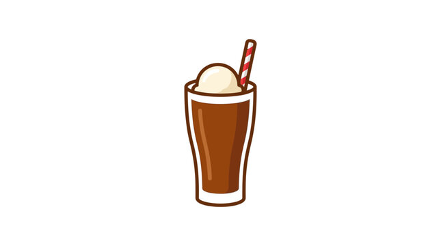 Root Beer Float Cartoon Icon - Refreshing Drink with Ice Cream and Straw