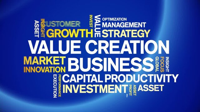 Value Creation Business animated word cloud-text design animation tag kinetic typography seamless loop.