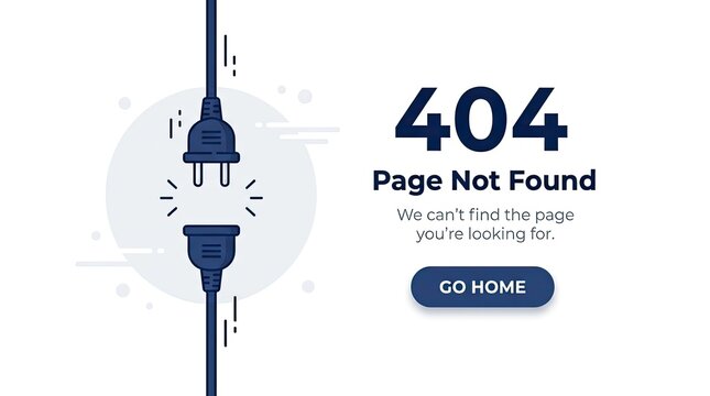 404 error page design with plug and socket on white background