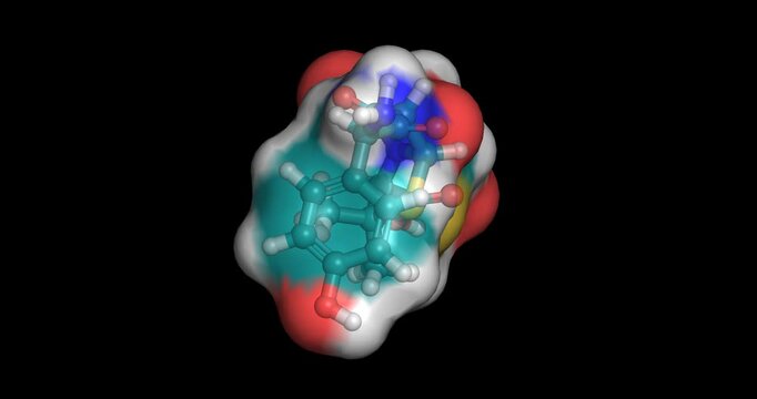 Amoxicillin, antibiotic/ bacterial cell wall synthesis inhibitor for systemic infections, 3D molecule 4K spinning