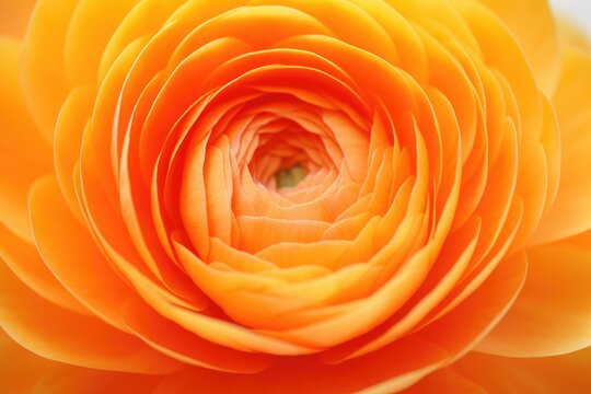 Close-up of an orange flower with layered petals forming a spiral center against a soft blurred background