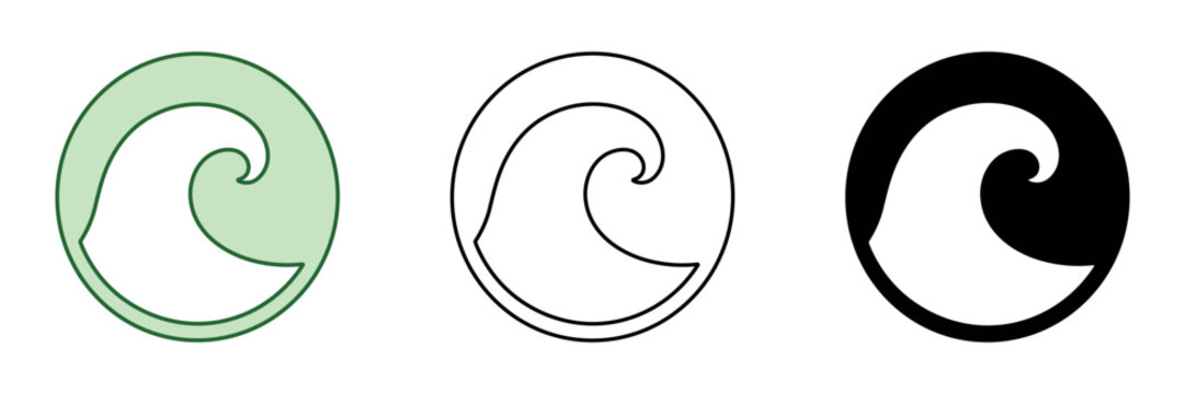 Stylized wave designs in green, black, and outline variations for diverse applications