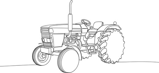 Line Art Tractor Illustration - Agricultural Vehicle Outline © Boji