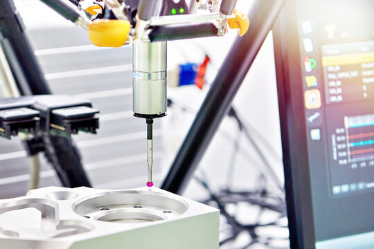 Coordinate Measuring Machine Probe Inspecting Metal Part