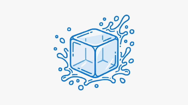 Clear ice cube splashing into water with droplets.