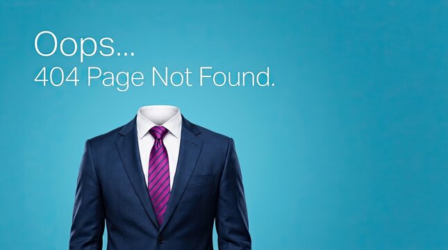 Businessman in suit with no head on 404 error page