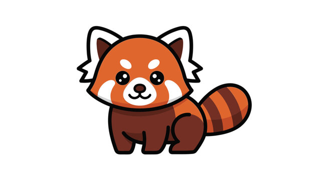 Adorable sitting red panda cartoon character with big eyes.