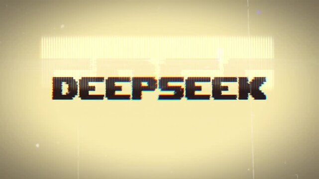 DEEPSEEK text with a captivating retro glitch effect. Ideal for tech intros, gaming videos, digital project titles, or futuristic content.