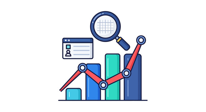 Magnifying Glass Analyzing Financial Data Charts.