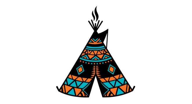 Hand drawn colorful native american tipi illustration.