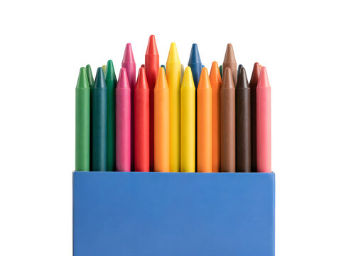 Colorful wax crayons in box transparent background
