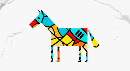 Obraz premium Colorful mosaic style horse illustration with bold geometric patterns.