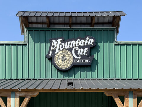 Sevierville, TN, USA - March 11, 2026: Mountain Cut Distillery is a small batch distillery offering moonshine, whiskey, vodka, and cream liqueurs with local grains, natural water, and no dyes or syrup