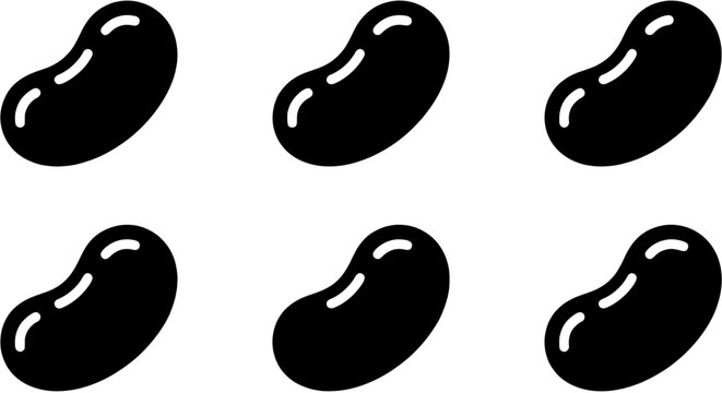 Jelly bean icon set. Kidney bean shape collection in flat glyph style. Editable vector illustration isolated on white background.