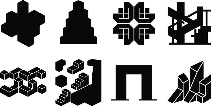 Abstract Geometric Shape Vector Collection with Modern Cube, Crystal, Architecture and Minimal Logo Elements