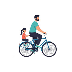 Naklejka premium Father and daughter riding bicycle flat vector illustration