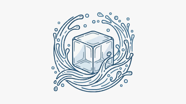 Clear Ice Cube Surrounded by Refreshing Water Splashes.