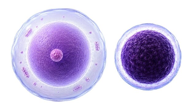Stem Cell vs Lymphocyte Comparison Isolated on White Background, Realistic 3D Medical Cell Anatomy Illustration