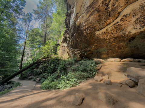 Sandstone Recess Cave Along a Forest Hiking Trail