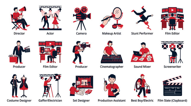 Film Industry Professions: Director, Actor, Camera, Makeup, Editor, Dancer, Producer