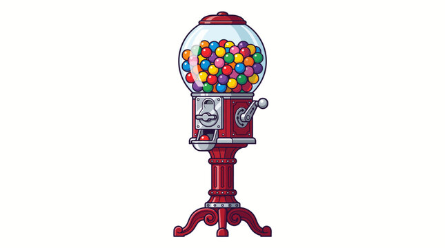 Vintage Gumball Machine with Colorful Bubblegum Candy and Retro Metal Stand Illustration