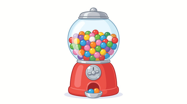 Cute Red Gumball Machine Filled with Colorful Candies Cartoon Vector Illustration Isolated on White