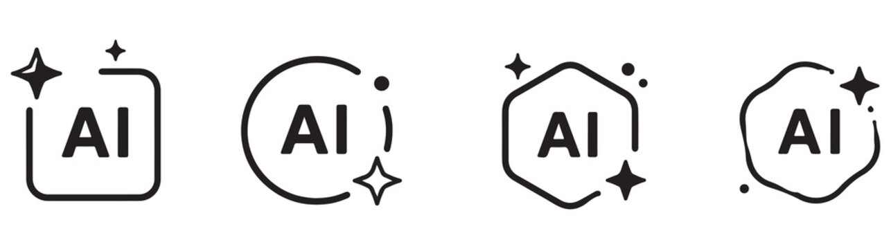 ai icon set. colorful artificial intelligence logo with star symbol for app, website, ui, ux. transparent png and vector illustration.

